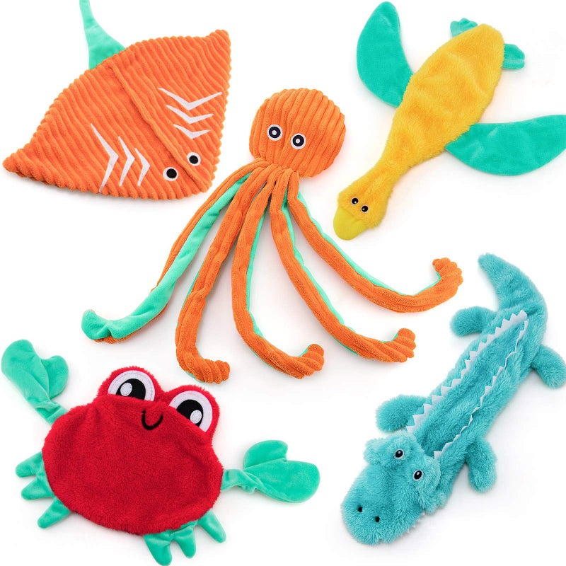 AWOOF 5 Pack Dog Squeaky Toys - No Stuffing, Durable Chew Toy Set for Puppy, Small to Large Dogs - Image 1